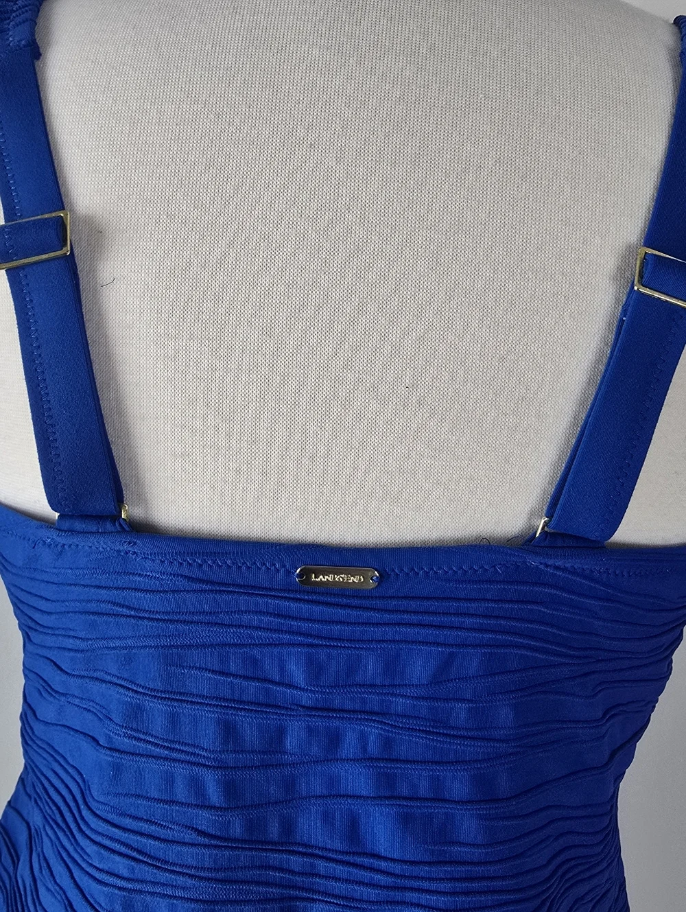 Lands End Textured Square Neck Tankini Skirt Swim Set 16W DD Royal Blue - Picture 5 of 12
